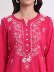 Chikankari hand embroidery Cotton Pink Kurta S1001