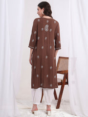 Chikankari Hand Embroided Modal Brown Kurta S1002