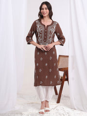 Chikankari Hand Embroided Modal Brown Kurta S1002