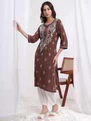 Chikankari Hand Embroided Modal Brown Kurta S1002