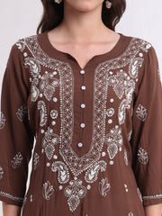 Chikankari Hand Embroided Modal Brown Kurta S1002