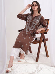 Chikankari Hand Embroided Modal Brown Kurta S1002