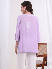 Chikankari Purple Modal Cotton Kurti S1005
