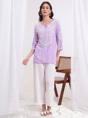 Chikankari Purple Modal Cotton Kurti S1005