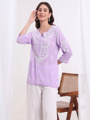 Chikankari Purple Modal Cotton Kurti S1005