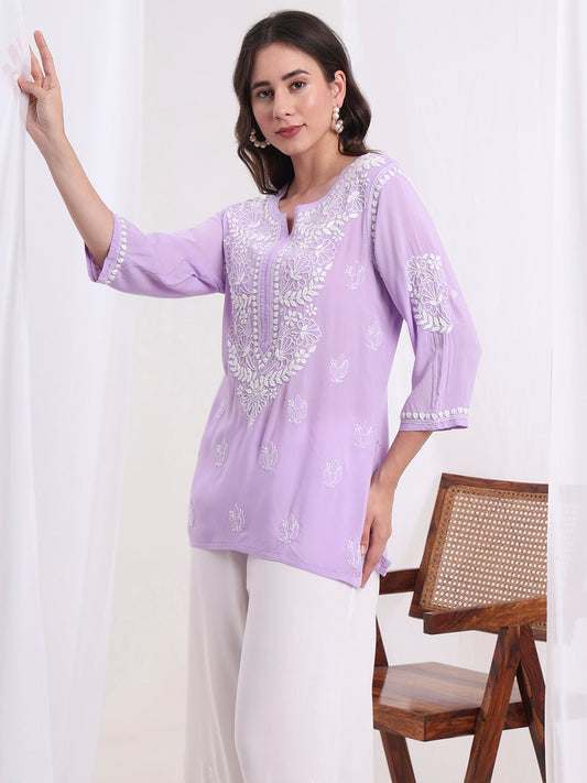 Chikankari Purple Modal Cotton Kurti S1005