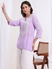 Chikankari Purple Modal Cotton Kurti S1005