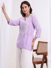 Chikankari Purple Modal Cotton Kurti S1005