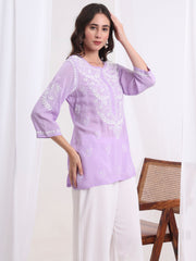 Chikankari Purple Modal Cotton Kurti S1005
