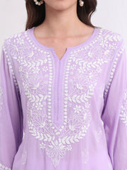 Chikankari Purple Modal Cotton Kurti S1005