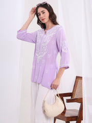 Chikankari Purple Modal Cotton Kurti S1005