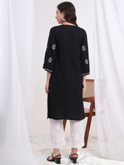 Chikankari Black Color Organic Cotton Kurta S1008