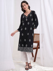 Chikankari Black Color Organic Cotton Kurta S1008
