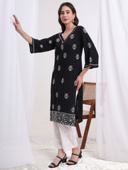 Chikankari Black Color Organic Cotton Kurta S1008