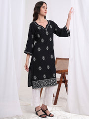Chikankari Black Color Organic Cotton Kurta S1008