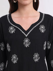 Chikankari Black Color Organic Cotton Kurta S1008