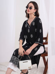 Chikankari Black Color Organic Cotton Kurta S1008