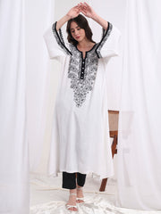 Chikankari White Khadi Cotton Kaftan style Kurta S1006