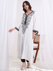 Chikankari White Khadi Cotton Kaftan style Kurta S1006