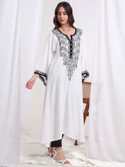 Chikankari White Khadi Cotton Kaftan style Kurta S1006