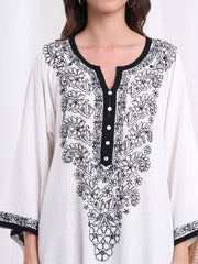 Chikankari White Khadi Cotton Kaftan style Kurta S1006