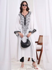 Chikankari White Khadi Cotton Kaftan style Kurta S1006