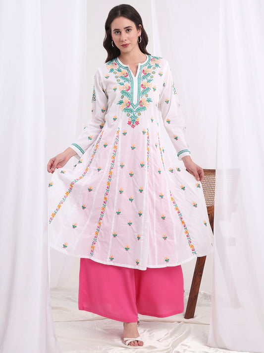 Chikankari White Cotton three color Kalidar Kurta S1003