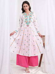 Chikankari White Cotton three color Kalidar Kurta S1003