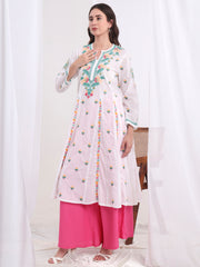 Chikankari White Cotton three color Kalidar Kurta S1003