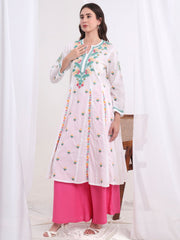 Chikankari White Cotton three color Kalidar Kurta S1003