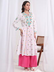 Chikankari White Cotton three color Kalidar Kurta S1003