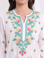 Chikankari White Cotton three color Kalidar Kurta S1003