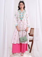 Chikankari White Cotton three color Kalidar Kurta S1003