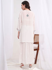 Chikankari Muslin White with Three Color Emboidery Kurti S1009