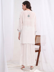 Chikankari Muslin White with Three Color Emboidery Kurti S1009