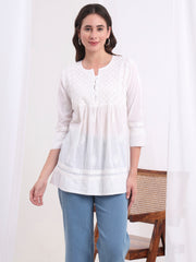 Chikankari Cotton white Kurti S1010