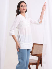 Chikankari Cotton white Kurti S1010