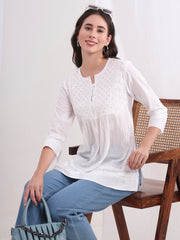 Chikankari Cotton white Kurti S1010