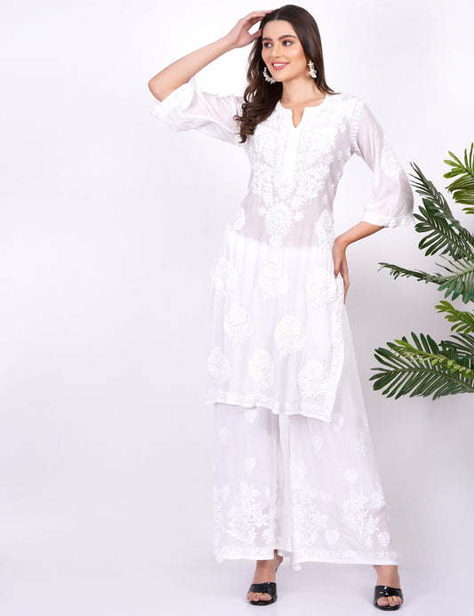 Muslin White Color Chikankari Kurti - Sufiza Lifestyle