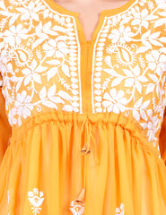 Mustard Georgette Chikankari Peplum Dress - Sufiza Lifestyle