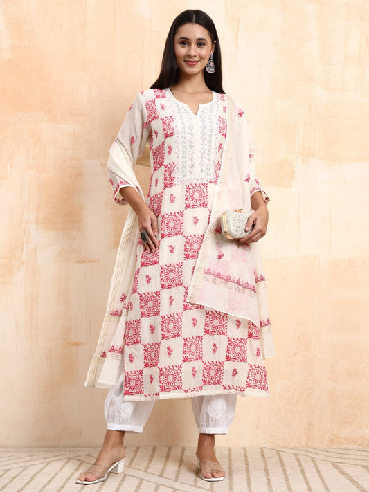 Hand Crafted Chikankari Chanderi Kurta set