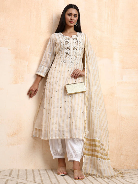Hand Crafted Premium Kurta Set with Golden Work