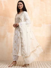 Hand Crafted Mul Chanderi with Zradosi Highlighted Kurta set