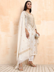 Hand Crafted Mul Chanderi with Zradosi Highlighted Kurta set