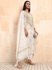 Hand Crafted Mul Chanderi with Zradosi Highlighted Kurta set