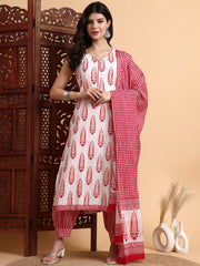 Hand Block Kurta Set Check Dupatta