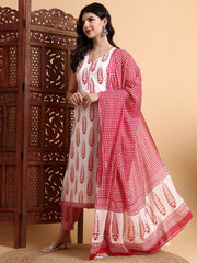 Hand Block Kurta Set Check Dupatta
