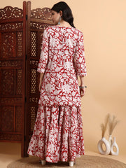 Hand Block Chikankari Kurta Sharara Set