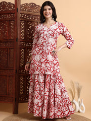 Hand Block Chikankari Kurta Sharara Set