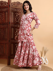 Hand Block Chikankari Kurta Sharara Set